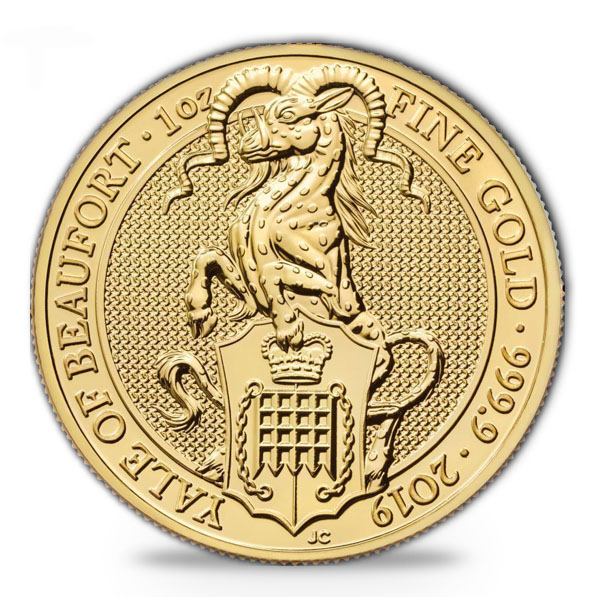 Motivseite Goldmünze Queens Beast Yale of Beaufort 2019 1 Oz