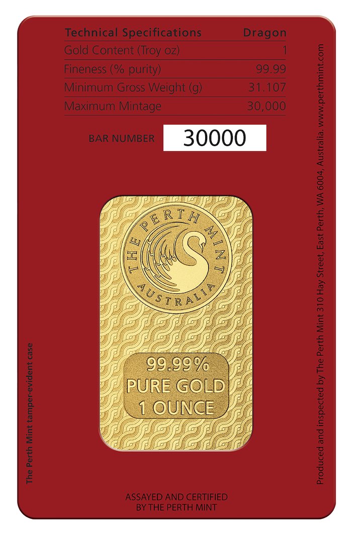 Perth Mint Drache Minted Goldbarren Verpackung Auflage