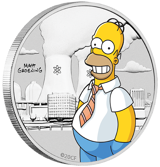 farbige Homer Simpson Silbermünze im Blister