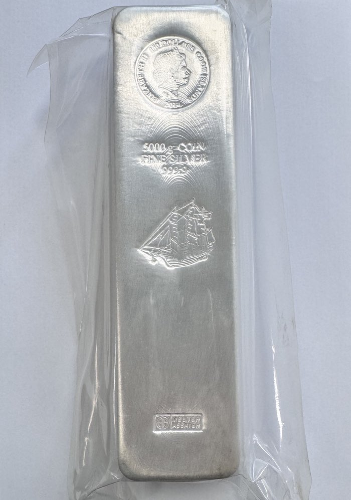 Vorderseite Heraeus 5 Kilogramm Silber Münzbarren Cook Islands