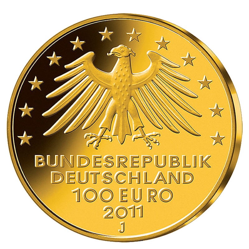Wertseite 100 Euro Goldmünze Wartburg 2011 Bundesadler Nennwert
