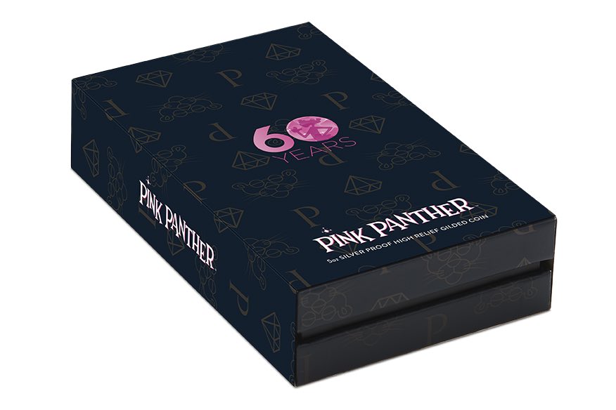 Umverpackung Pink Panther Silbermünze 5 Unzen