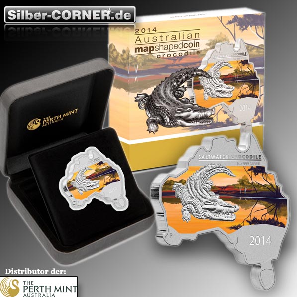 Australian Map Shaped Saltwater Crocodile 1 Oz Silber II Wahl angelaufen*