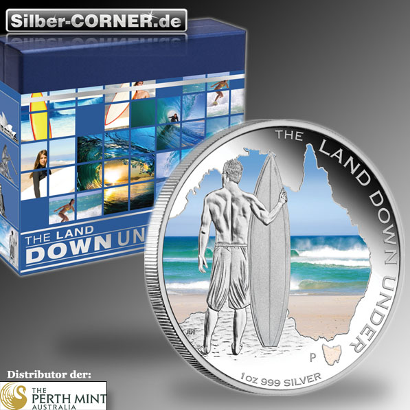 The Land Down Under - Surfing - 1 Oz Silber Proof + Box + CoA*