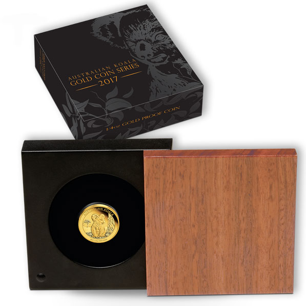 Box und Zertifikat und Umverpackung Koala 1/4 Oz Gold Proof 2017