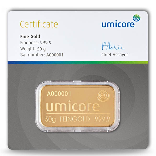 50 Gramm Goldbarren Umicore kaufen & verkaufen