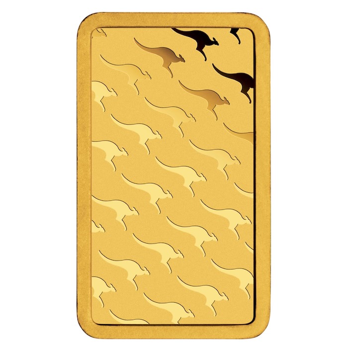 10 Oz Goldbarren Perth Mint Rückseite Känguru Muster Motiv