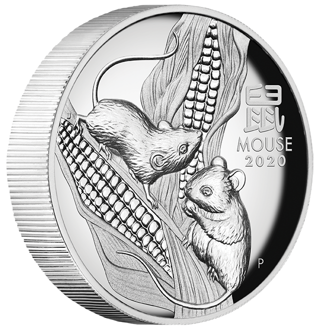 Lunar 3 Jahr der Maus 1 Unze Silber High Relief 2020