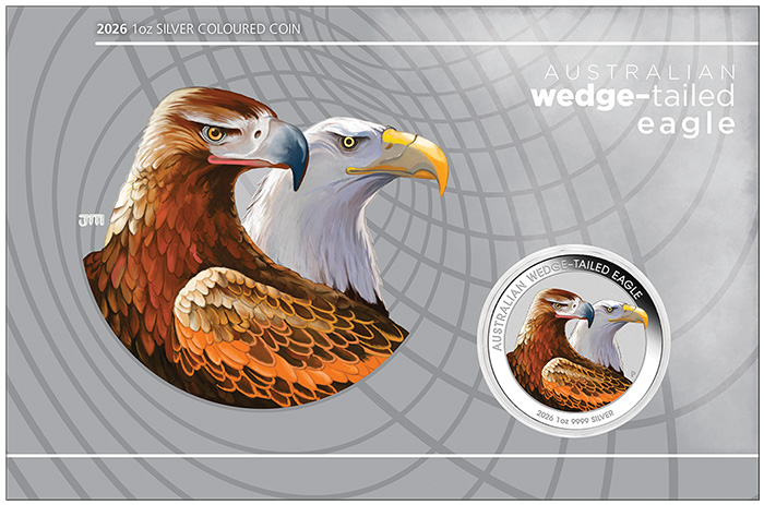 Wedge Tailed Eagle 1 Oz Silber farbig 2026 im bedruckten Blister