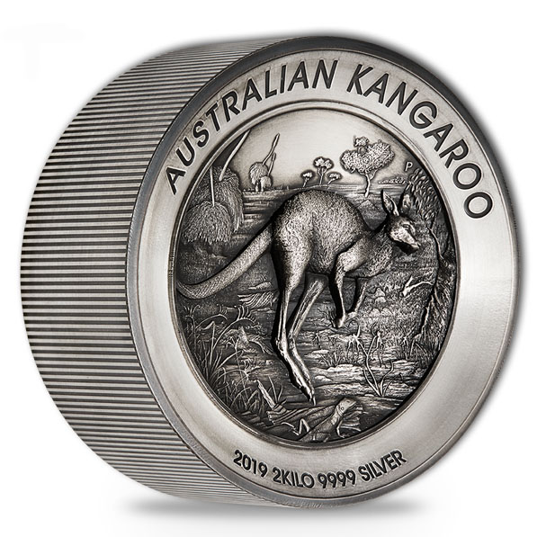 Känguru 2 Kilogramm Silbermünze Antik Finish 2019