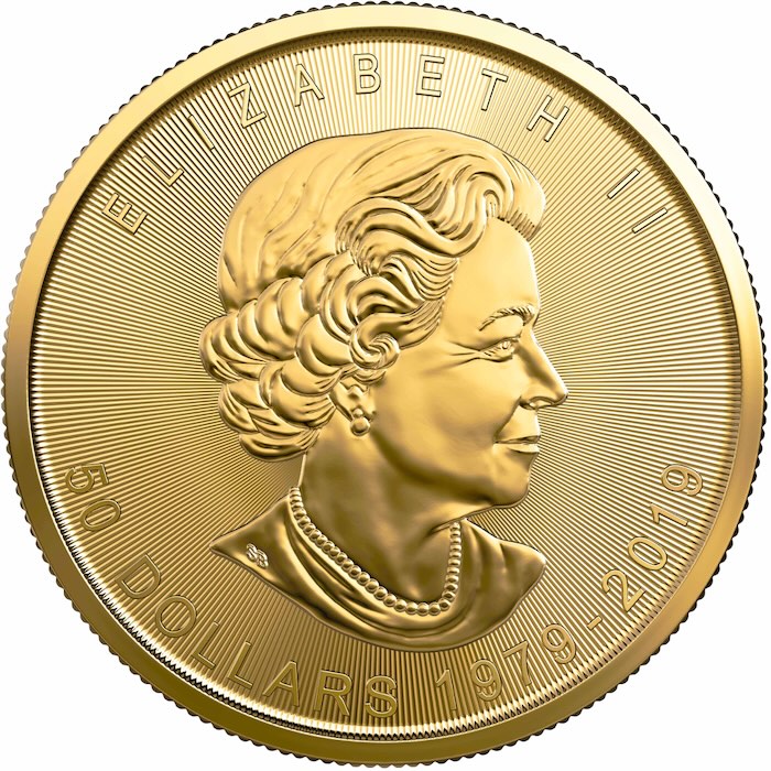 Wertseite Maple Leaf 40 Jahre Goldmünze 2019