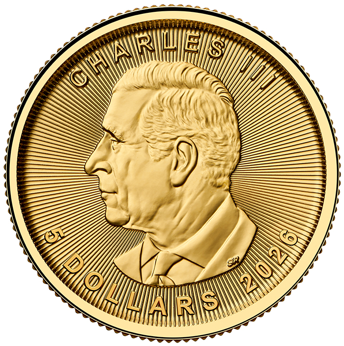 Maple Leaf 1/10 Unze Gold 2026 Rückseite König Charles III Bildnis