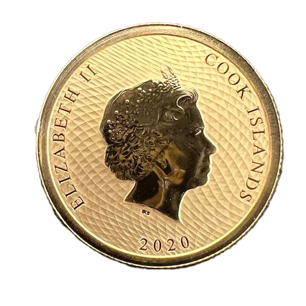 Rückseite der 1/10 oz Goldmünze Cook Islands mit dem Porträt von Queen Elizabeth II.