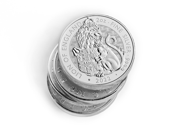 Mood Shot gestapelte Lion of England 2 Unzen Silber 2022