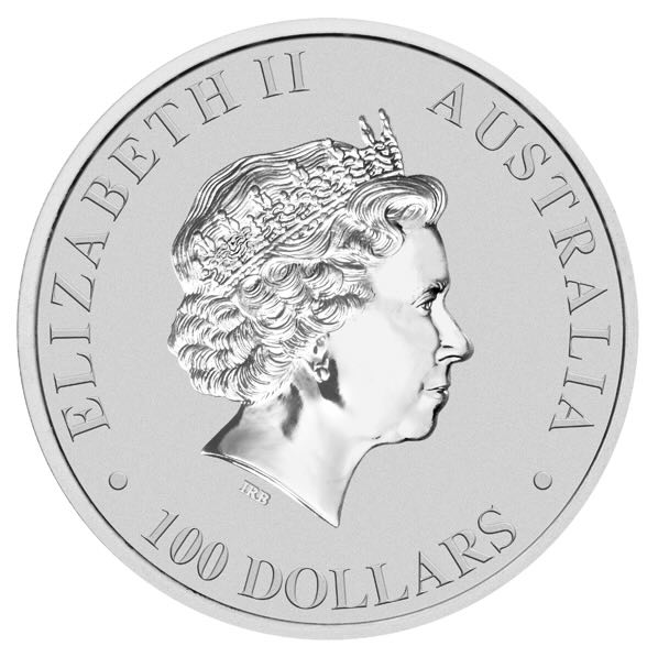 Wertseite der 1 oz Platinmünze Australia Platypus mit Königin Elizabeth II.