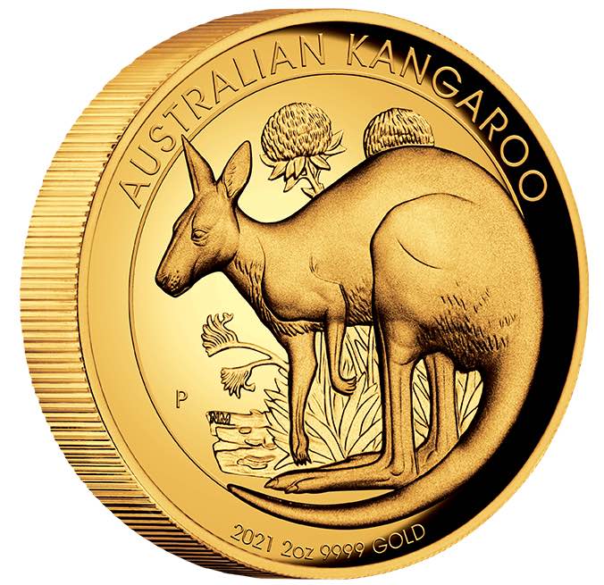Australien Känguru 2 Unzen Goldmünze High Relief 2021