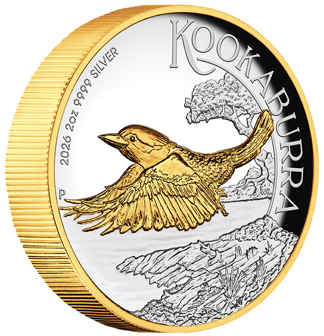 Kookaburra High Relief gilded 2 Oz Silber 2026 +Box +COA
