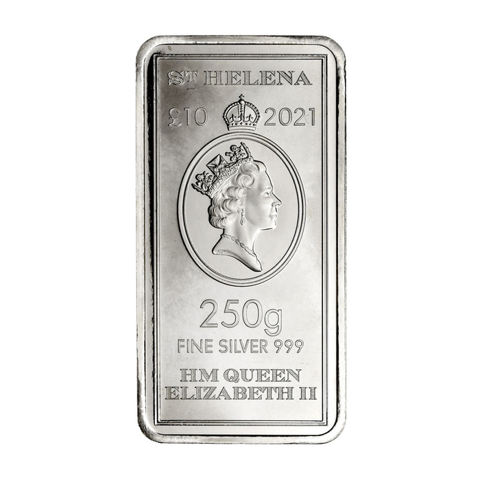 St. Helena 250 Gramm Silber Münzbarren Rückseite 