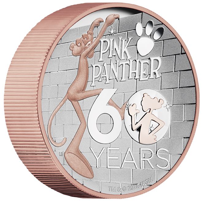 Pink Panther 5 Unzen Silbermünze 2024 High Relief gilded