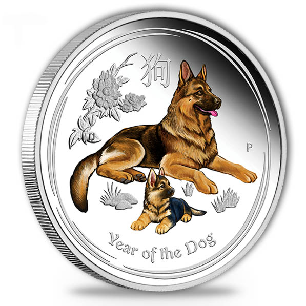 Lunar II Jahr des Hundes 1 Unze Silber 2018 farbig Polierte Platte