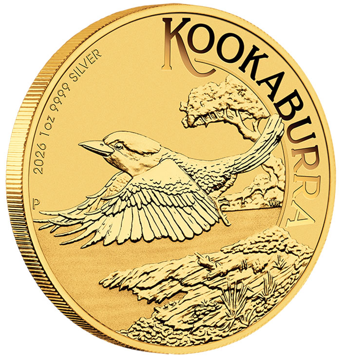 Kookaburra 1 Oz Silber vergoldet 2026 Revers Messesonderausgabe
