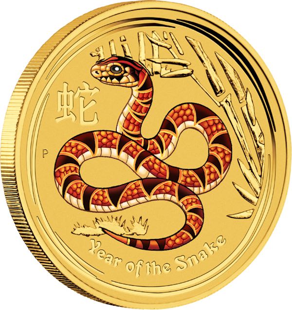 Lunar 2 Jahr der Schlange 1/4 Unze Gold farbig 2013