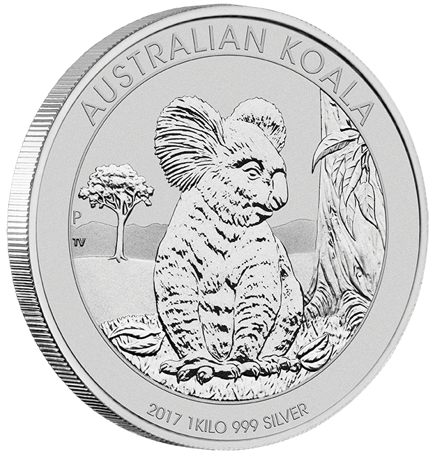 Motivseite Australien Koala 1 kg Silber 2017 Baumstamm
