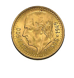 Vorderseite der mexikanischen 2,5 Pesos Goldmünze mit dem Porträt von Miguel Hidalgo.