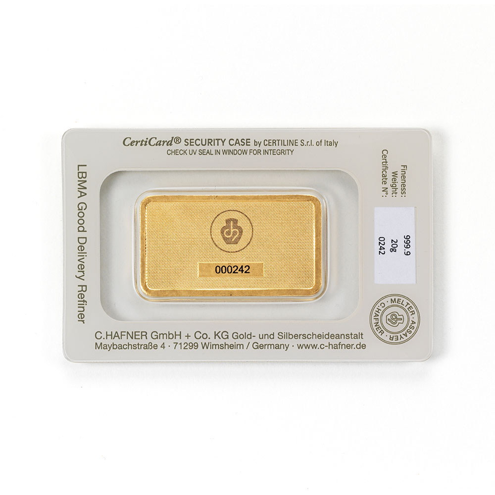 Nummer Goldbarren 20 Gramm Hafner Blister
