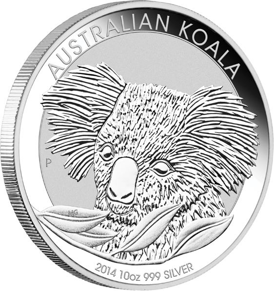 Motivseite der Australien Koala 10 Unzen Silbermünze 2014