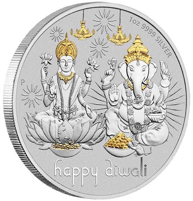 Diwali 1 Unze Silber 2021 - vergoldet - Box +COA*