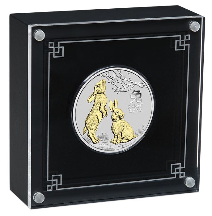 Lunar 3 - Hase - 1 Unze Silber gilded / vergoldet 2023 +Box +COA*