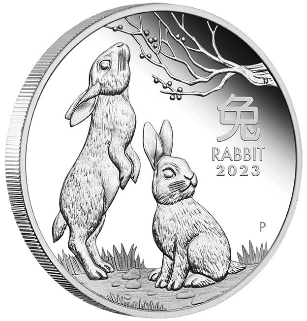 Lunar 3 Hase  1 Unze Silber Polierte Platte 2023