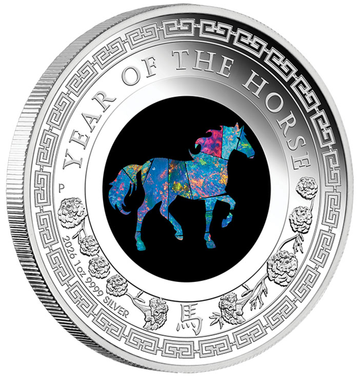 Lunar Pferd Opal 1 Unze Silbermünze 2026