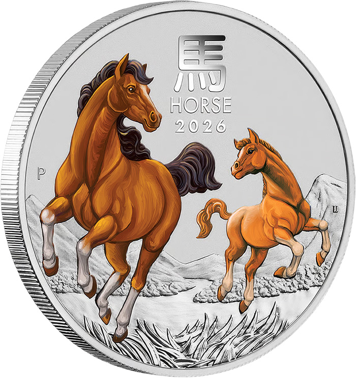 Lunar 3 Pferd 2 Unzen Silber farbig 2026 kaufen und verkaufen.
