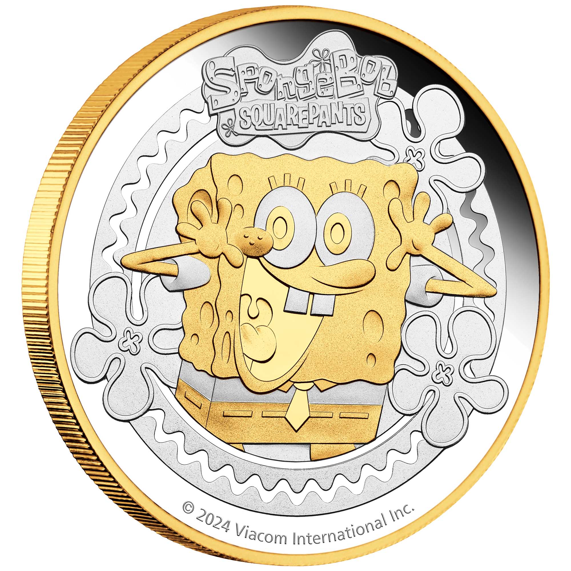 Spongebob 2 oz silbermünze 2024 vergoldet