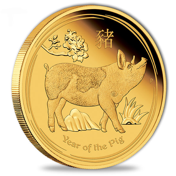 1 Unze Goldmünze Lunar II Schwein Proof 2019