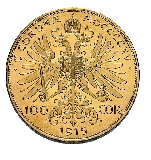 Rückseite 100 Kronen Goldmünze Österreich Doppeladler