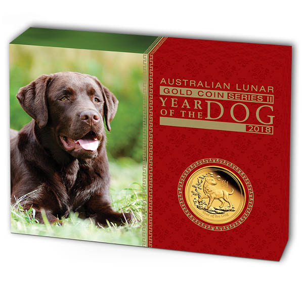 Umverpackung Lunar Hund 1 Unze Gold mit Labrador