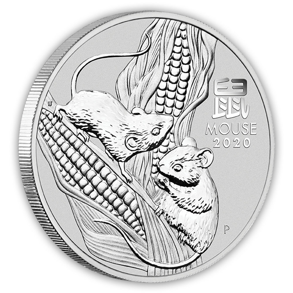 Motivseite der 1 kg Silbermünze Jahr der Maus 2020 aus der Lunar Serie III