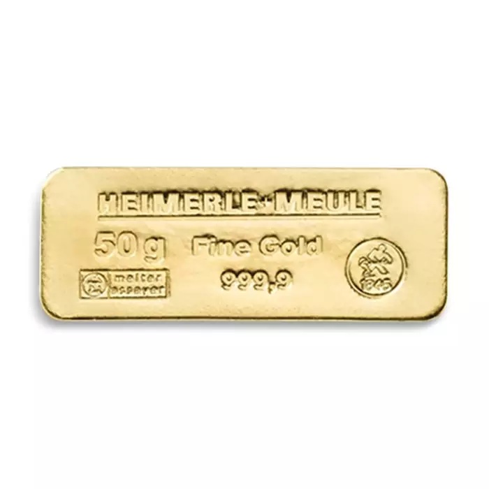 50 Gramm Heimerle + Meule Goldbarren in Sargform 