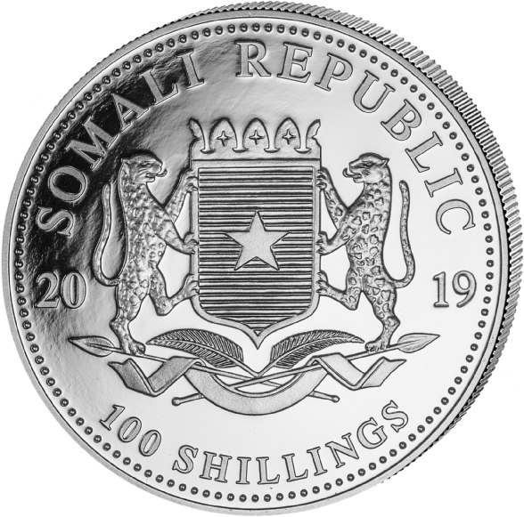 Somalia Elefant 2019 1 oz Silber Wertseite Wappen