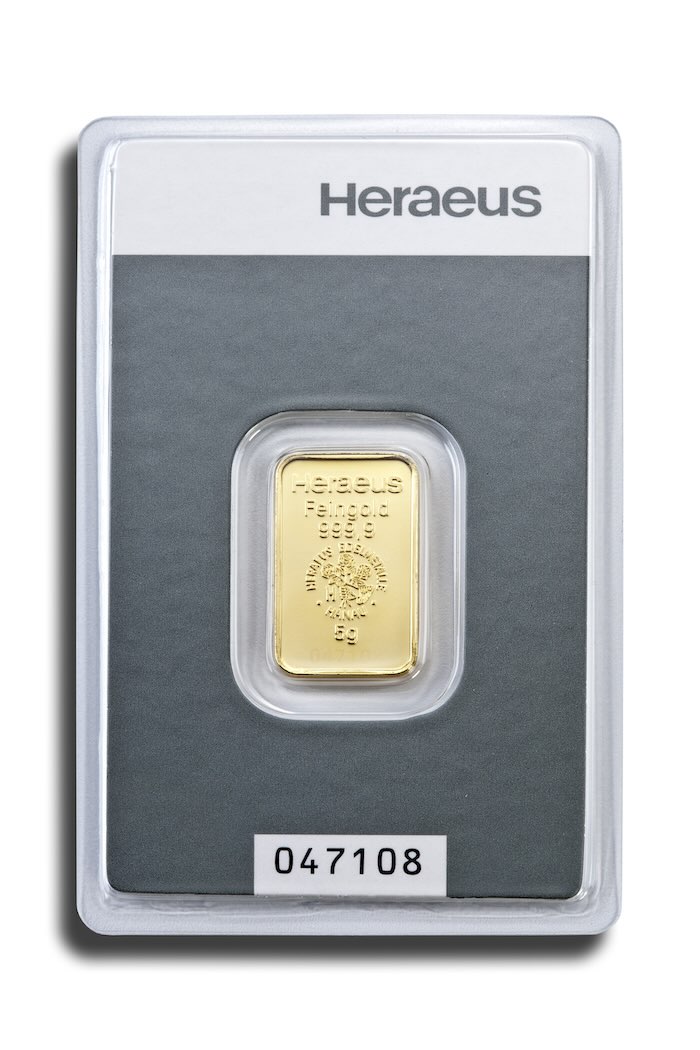 5 Gramm Heraeus Goldbarren