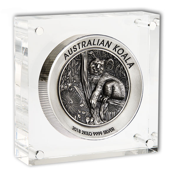 Acrylaufsteller Koala 2 Kilogramm Silbermünze 2018