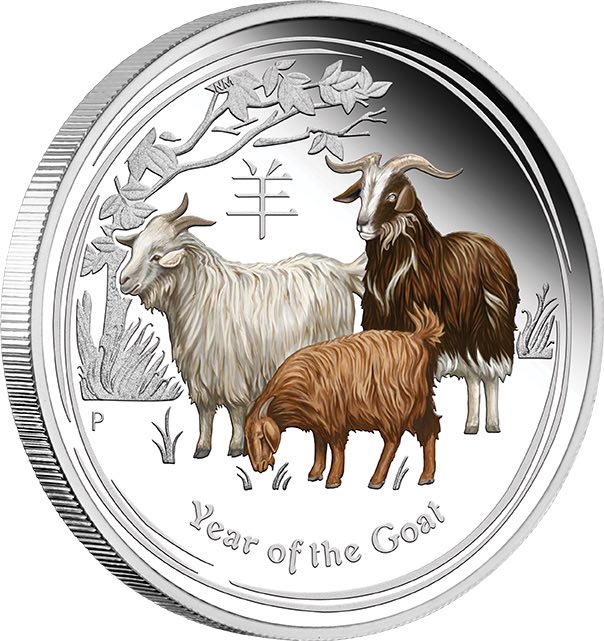 Lunar II Ziege 1/2 Unze Silber Proof farbig 2013
