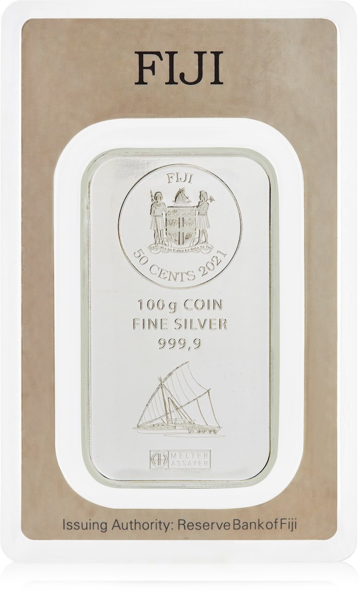 Argor-Heraeus Fiji 100 Gramm Silber-Münzbarren Vorderseite
