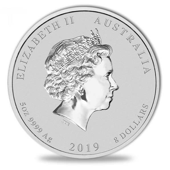 Lunar II Jahr des Schweins 2019 5 oz Silber Wertseite
