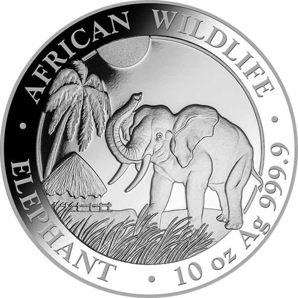 Motivseite Somalia Elefant 10 Unze Silbermünze 2017 African Wildlife