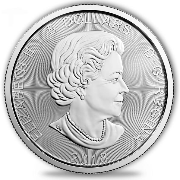 Wertseite der 5 Dollar Kanada Wolf 1 Oz Silber 2018 Predator Serie
