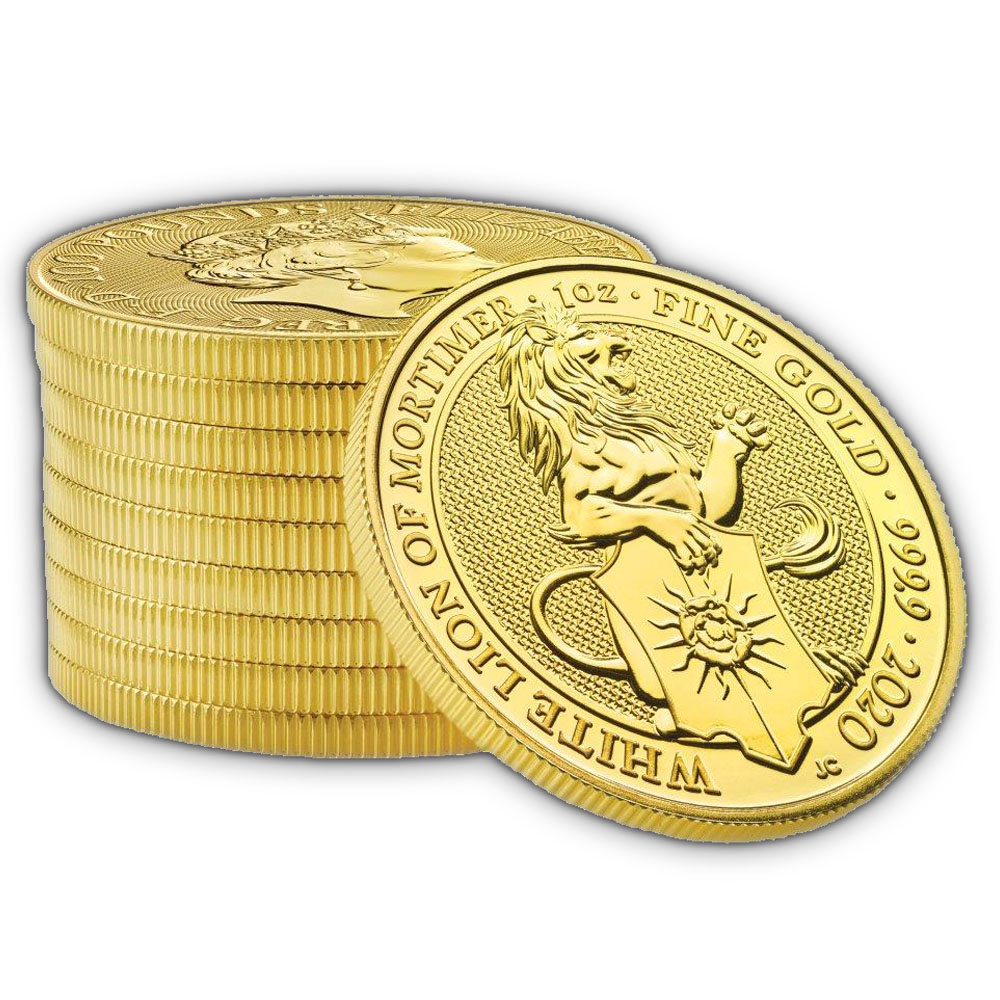 Stapel mit vielen Goldmünzen White Lion of Mortimer 2020